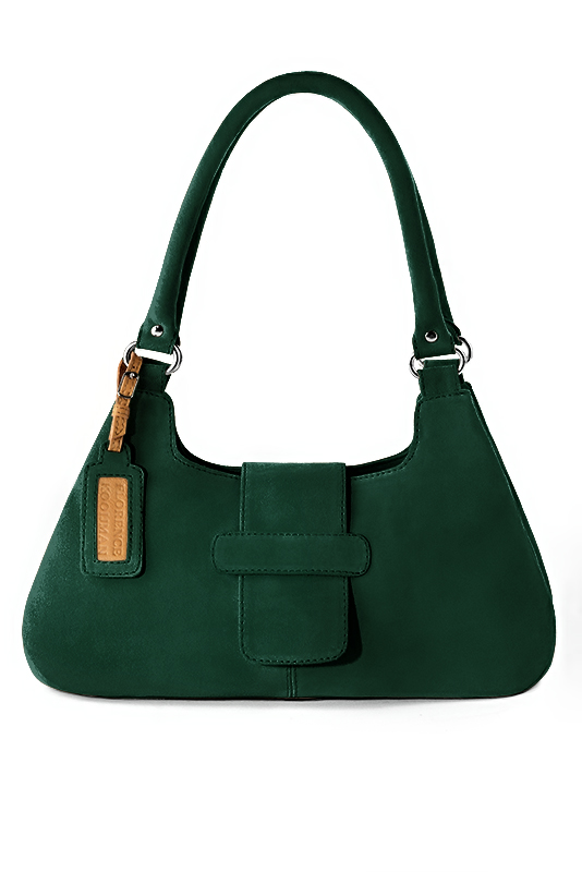 Forest green women's dress handbag, matching pumps and belts. Top view - Florence KOOIJMAN
